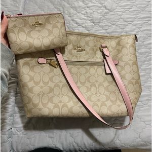 Pink coach tote with wallet
